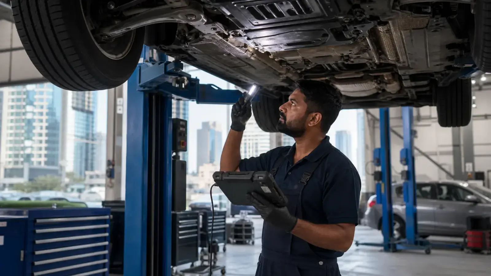 Technician carrying out Transmission Repair on a car in Silicon Oasis